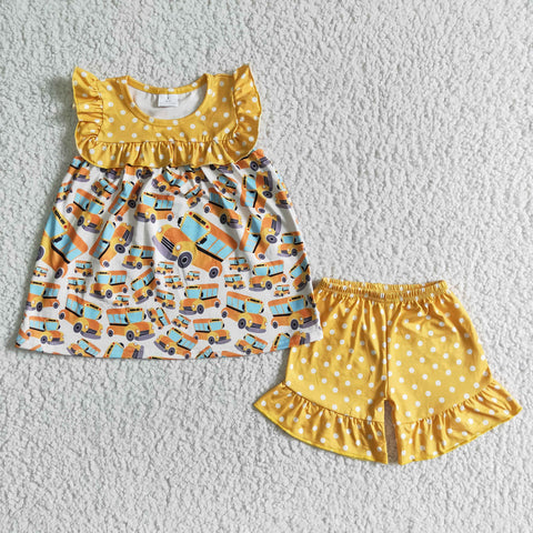 GSSO0075 Baby Girls  bus Summer Short Sleeve Shorts Sets