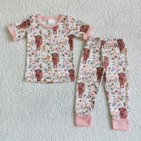 C2-14 Baby  Short Sleeve Cow pajamas for girl
