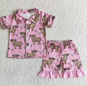 B11-28 Baby Girls cow Short Sleeve Shorts sleepwear