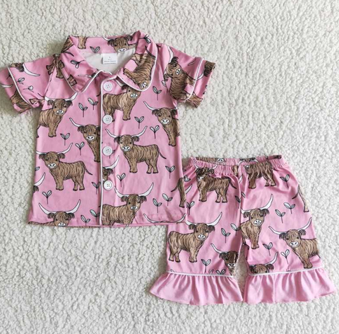 B11-28 Baby Girls cow Short Sleeve Shorts sleepwear