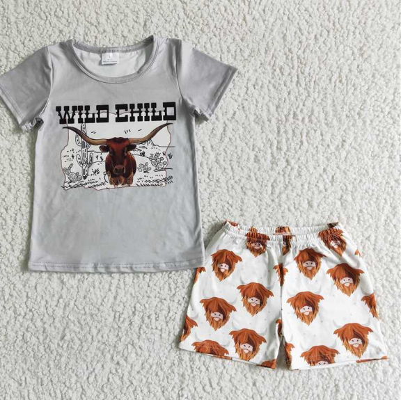 BSSO0004 Baby Boys cow Summer Shorts Sets