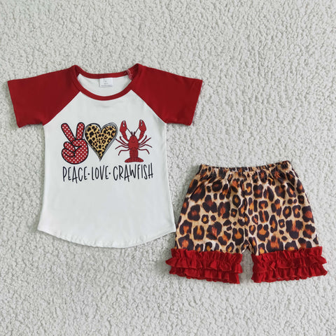 C14-15 Baby Girls Carwfish  Summer Short Sleeve Shorts Sets