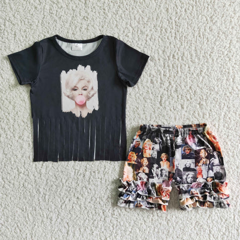 B5-1 Baby Girls Summer Short Sleeve Shorts Sets