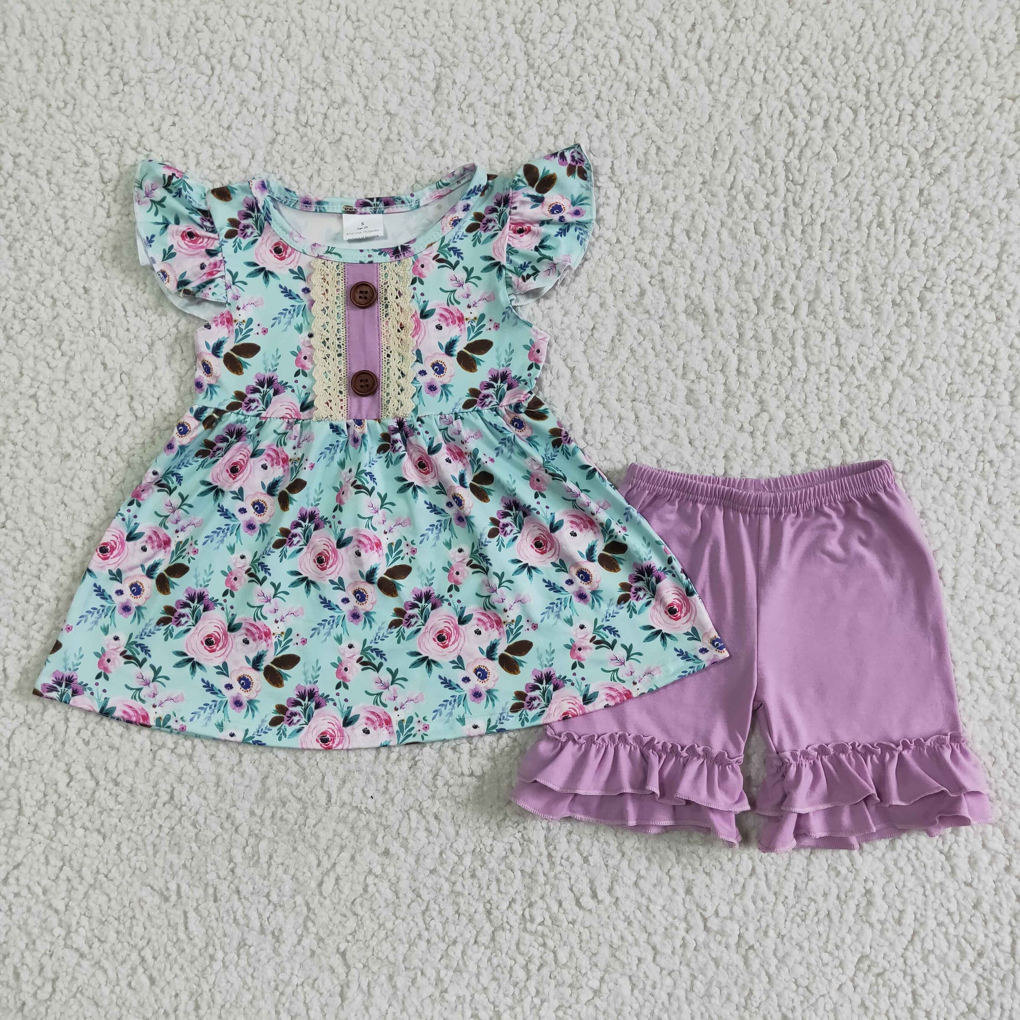 C6-22 Baby Girls  flower  Summer Short Sleeve Shorts Sets