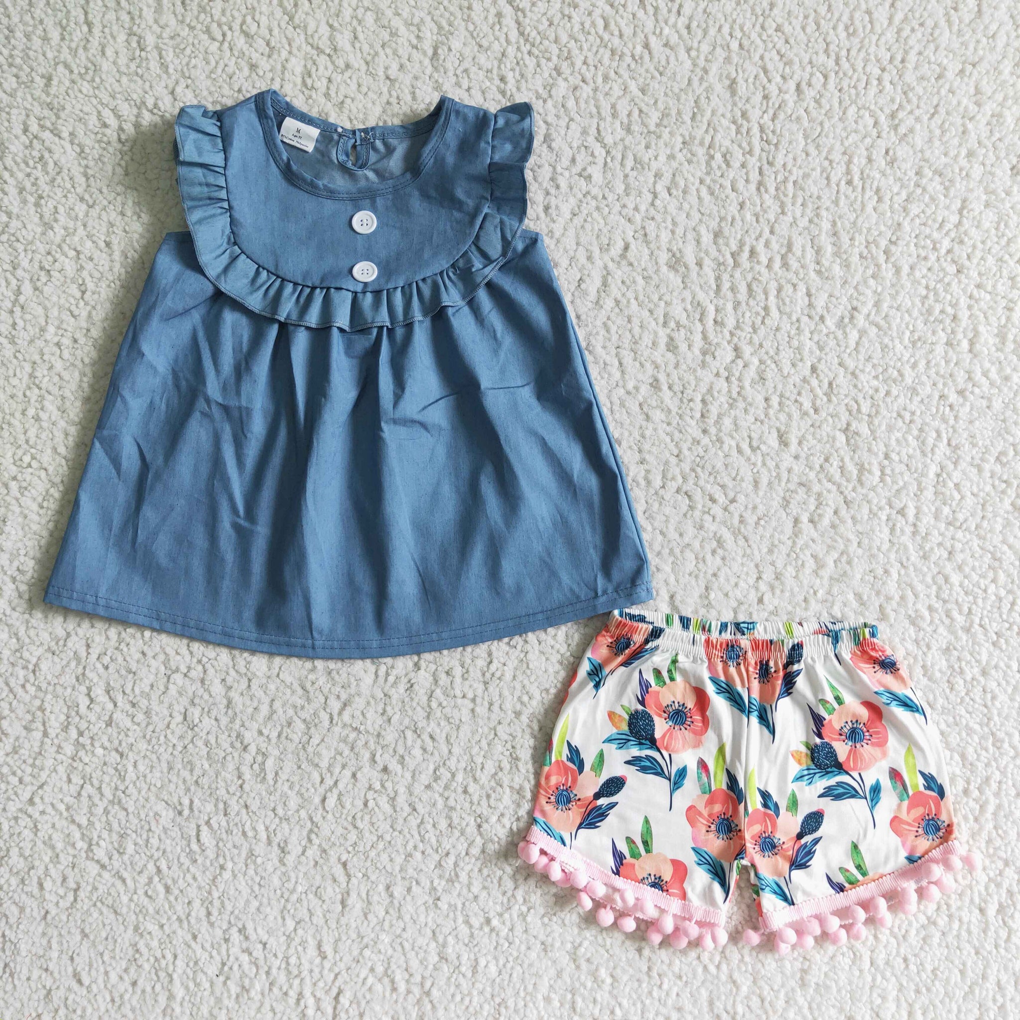 A8-4 Baby Girls  Summer Short Sleeve Shorts Sets