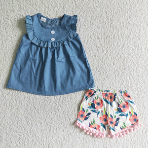 A8-4 Baby Girls  Summer Short Sleeve Shorts Sets