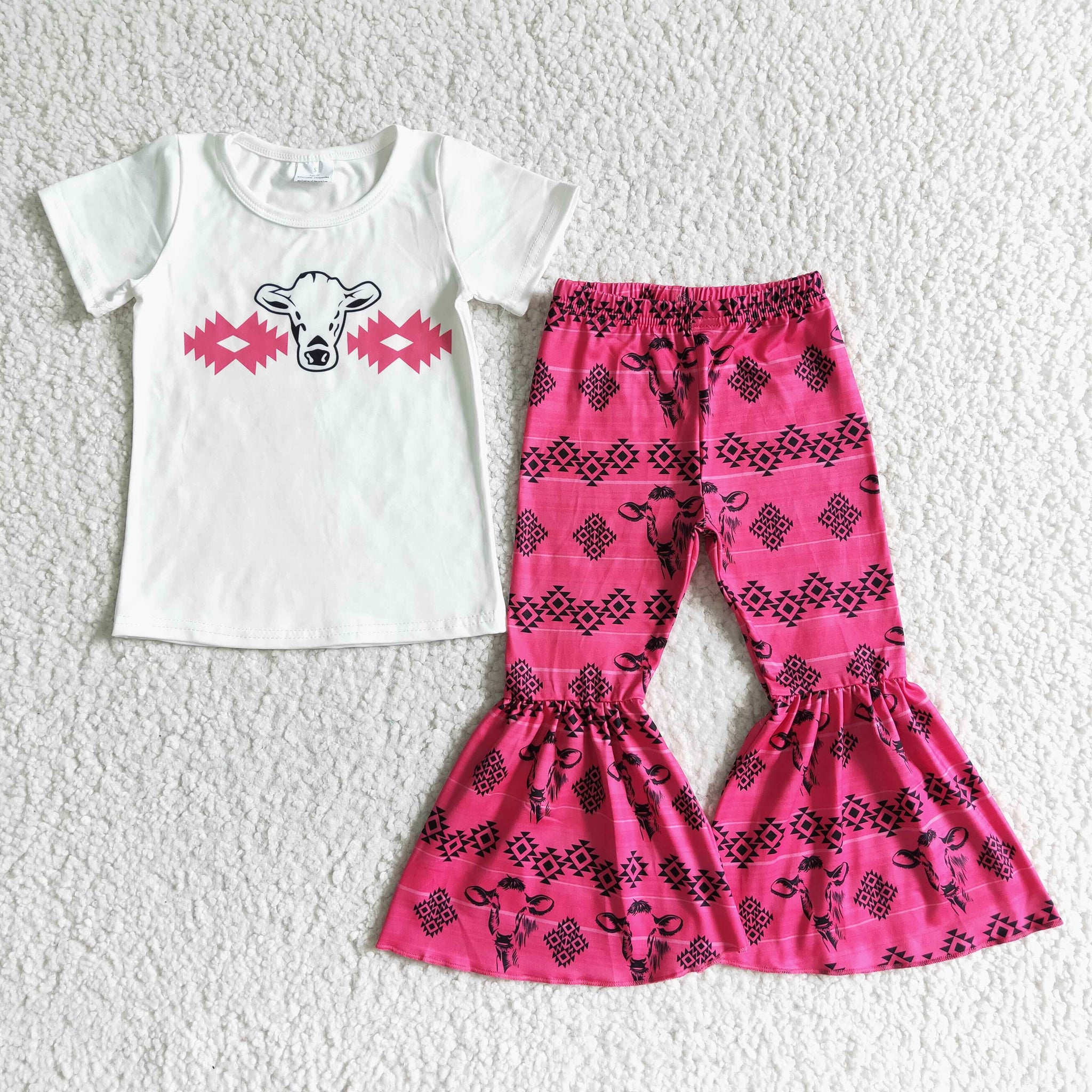 GSPO0049 Baby Cow print  Short Sleeve  Pants Girl Sets