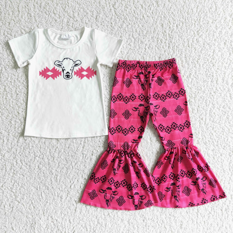 GSPO0049 Baby Cow print  Short Sleeve  Pants Girl Sets