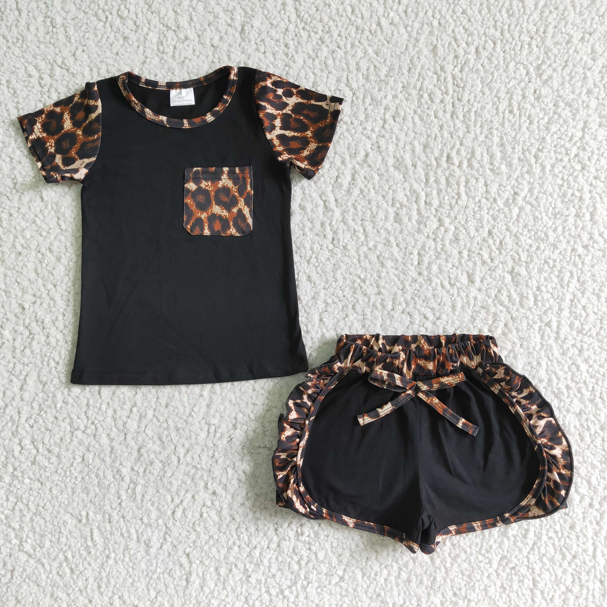 C4-12 Baby Girls Leopard  Summer Short Sleeve Shorts Sets