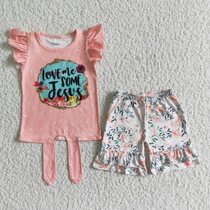 GSSO0029 Baby Girls  Love jesus  Summer Short Sleeve Shorts Sets