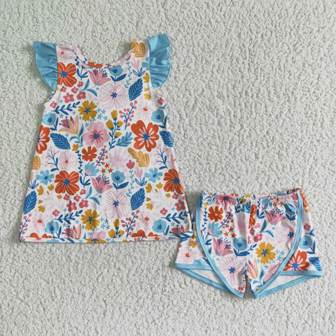 GSSO0098 Baby Girls Floral Summer Short Sleeve Shorts Sets