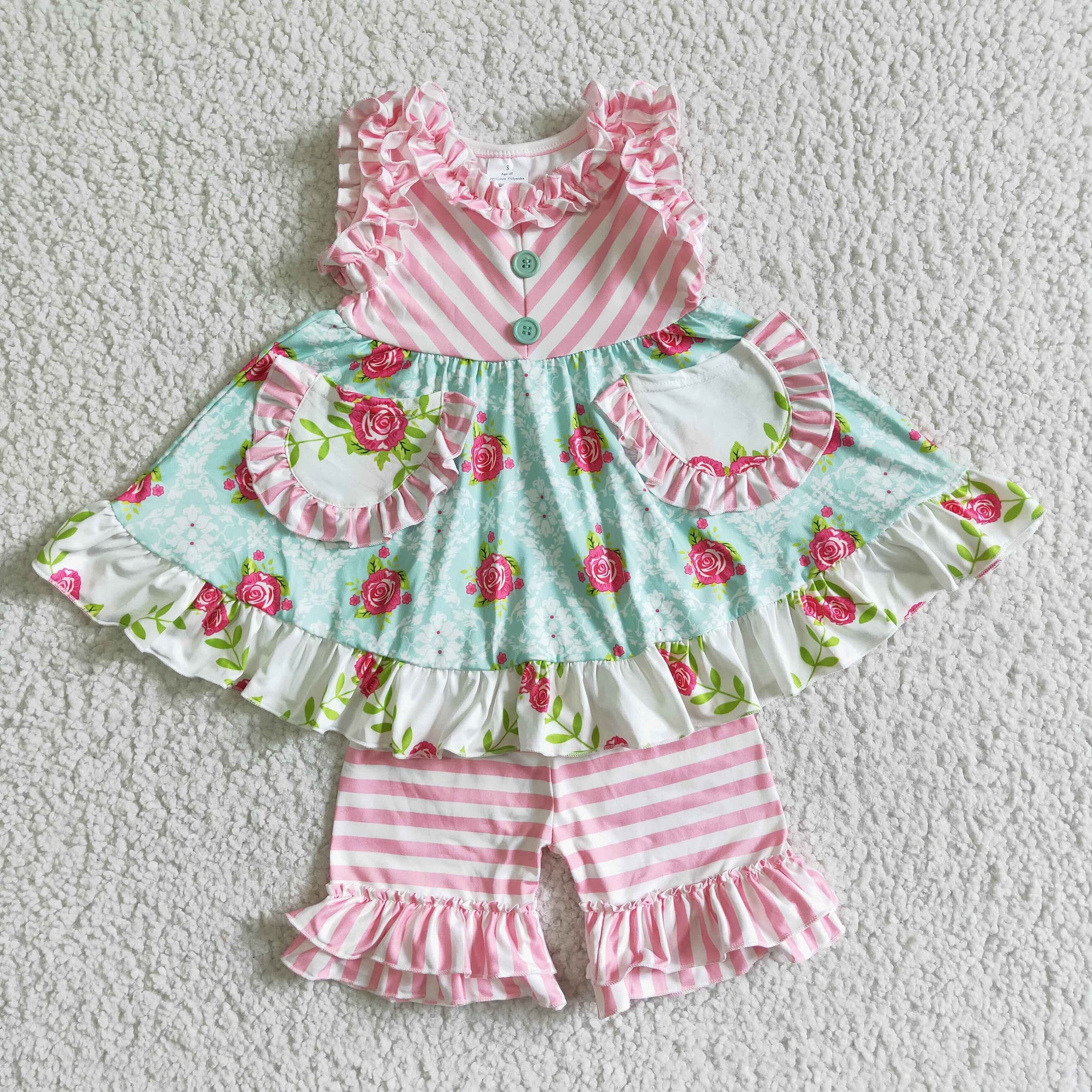 C2-2 Baby Girls  Short Sleeve Shorts Sets