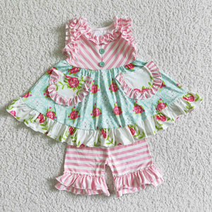 C2-2 Baby Girls  Short Sleeve Shorts Sets
