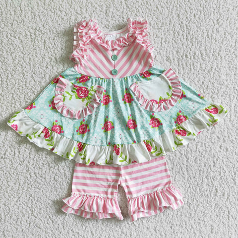 C2-2 Baby Girls  Short Sleeve Shorts Sets