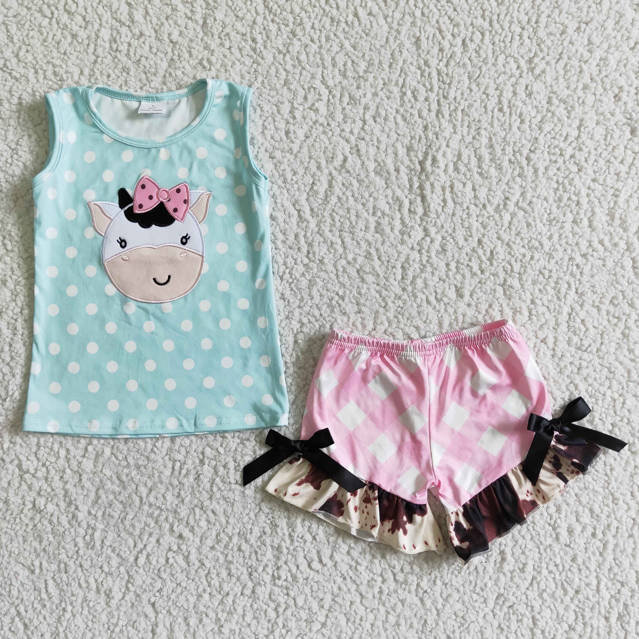 GSSO0088 Baby Girls Cow  Summer Short Sleeve Shorts Sets