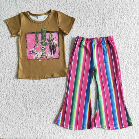 GSPO0067 Baby Heifer Short Sleeve and Bell Bottoms Pants Sets
