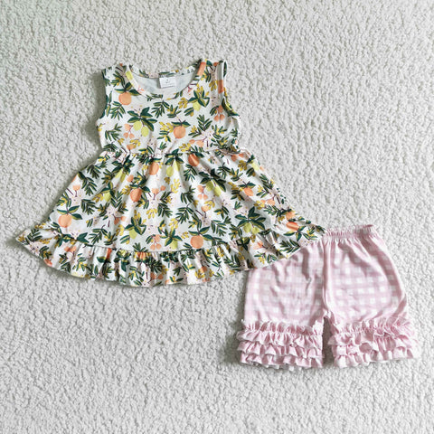 GSSO0076 Baby Girls Lemmon Summer Short Sleeve Shorts Sets