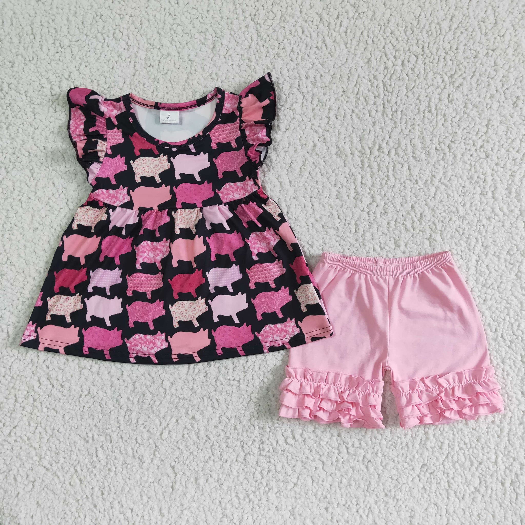 C11-6  Baby Girls  pig  Summer Short Sleeve Shorts Sets