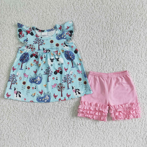 A10-14 Baby Girls  Farm Summer Short Sleeve Shorts Sets