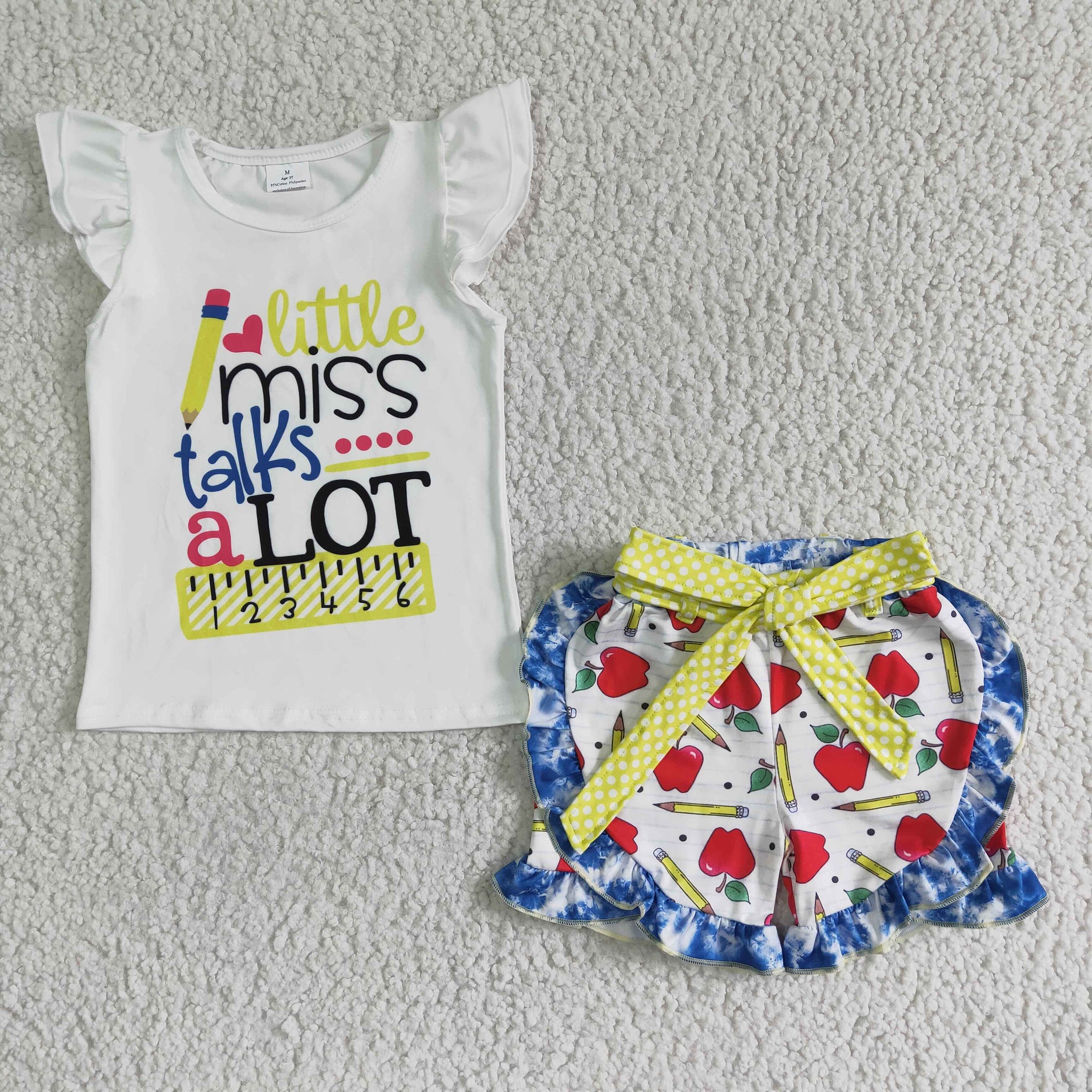 GSSO0095 Baby Girls back to school  Summer Short Sleeve Shorts Sets