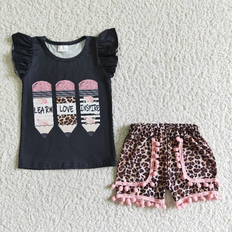 GSSO0117 Baby Girls back to school  Summer Short Sleeve Shorts Sets