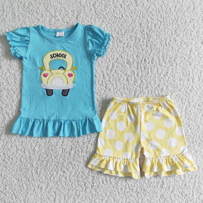 D12-26 Baby Girls back to school  Summer Short Sleeve Shorts Sets