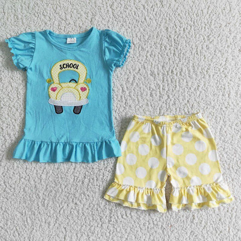 D12-26 Baby Girls back to school  Summer Short Sleeve Shorts Sets