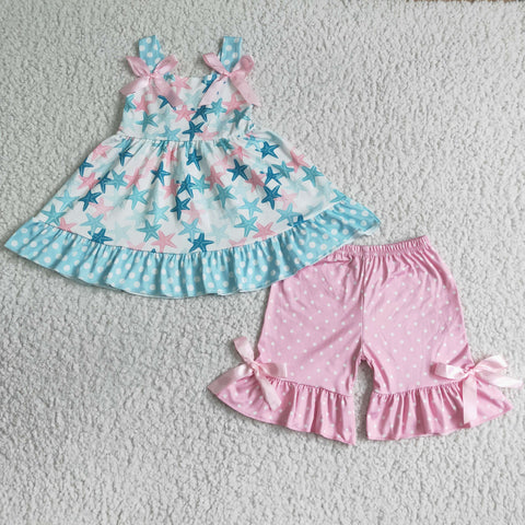 GSSO0058 4th of July Baby Girls Star Summer Shorts Sets
