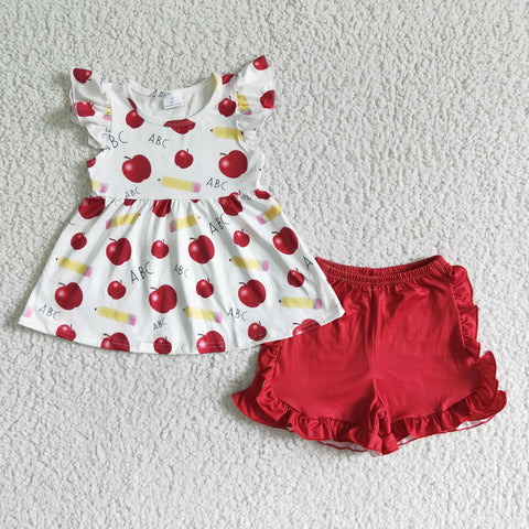 GSSO0121 Baby Girls back to school  Summer Short Sleeve Shorts Sets
