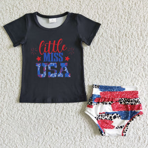 NC0007 4th of July Newborn Infant Baby Girls Bummies Sets