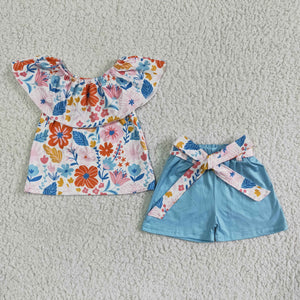 GSSO0099 Baby Girls   Summer Short Sleeve Shorts Sets