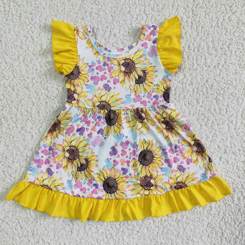 GSD0071 Baby Girls sunflower   Sleeve Dress