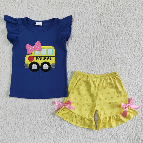 GSSO0091 Baby Girls back to school  Summer Short Sleeve Shorts Sets