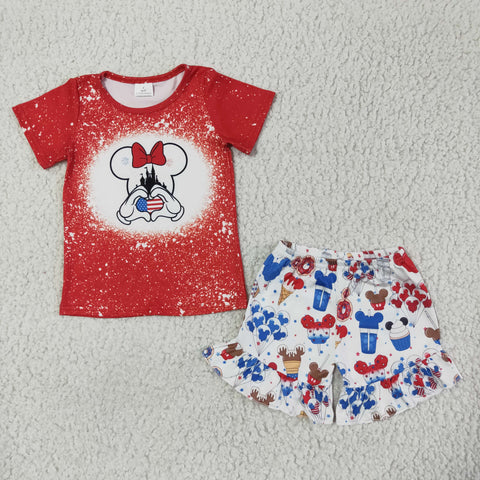 GSSO0110  4th of July Baby Girls Summer Shorts Sets