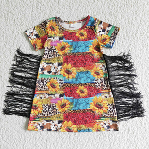 GSD0057 Baby Girls Sunflower tassel dress