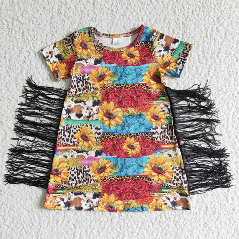 GSD0057 Baby Girls Sunflower tassel dress