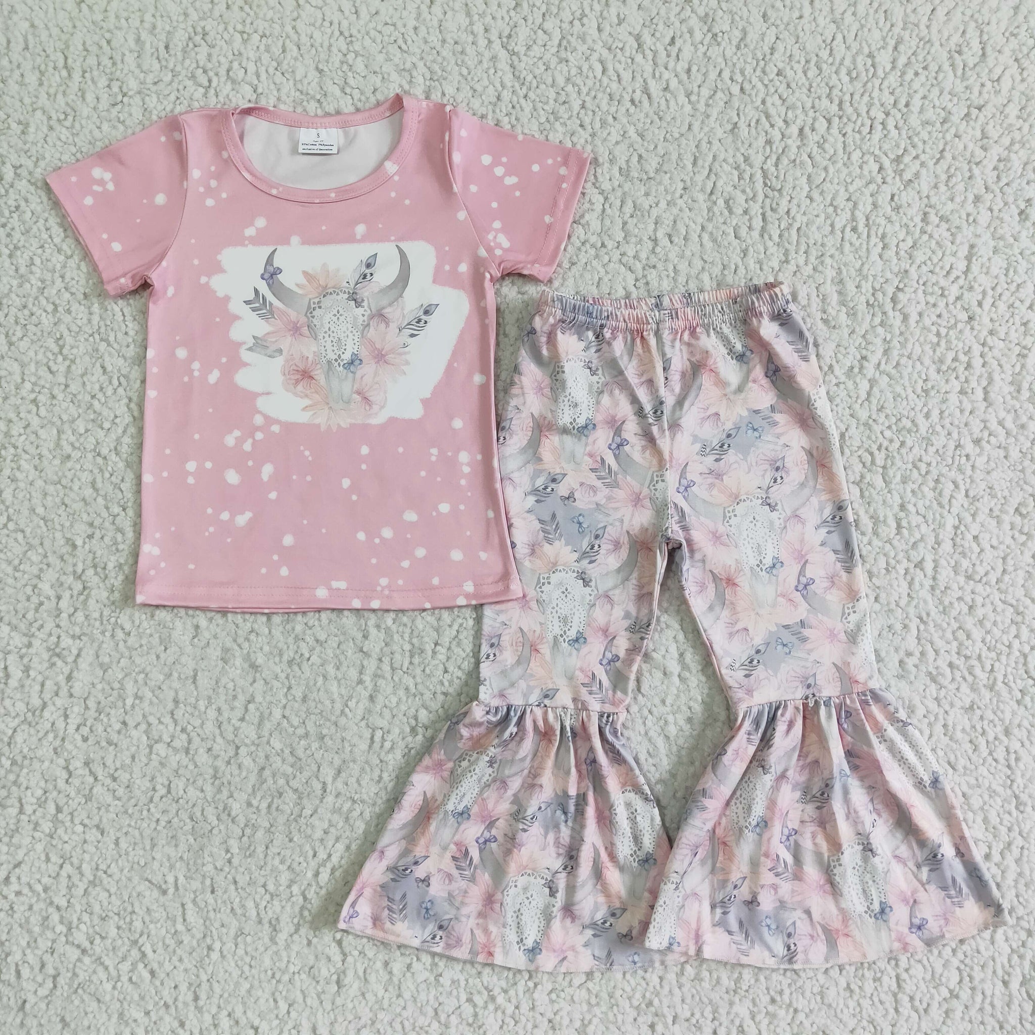 GSPO0072 Baby Girls Short Sleeve and Bell Bottoms Pants Sets