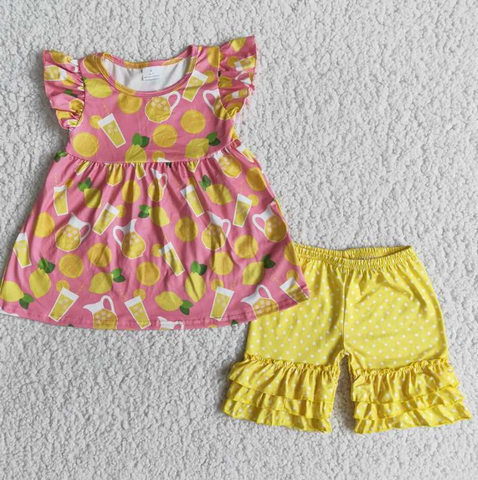 D12-16 Baby Girls  lemon Summer Short Sleeve Shorts Sets