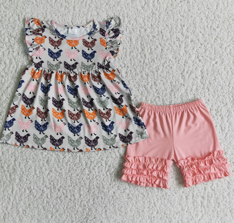 C5-11 Baby Girls chick Summer Short Sleeve Shorts Sets
