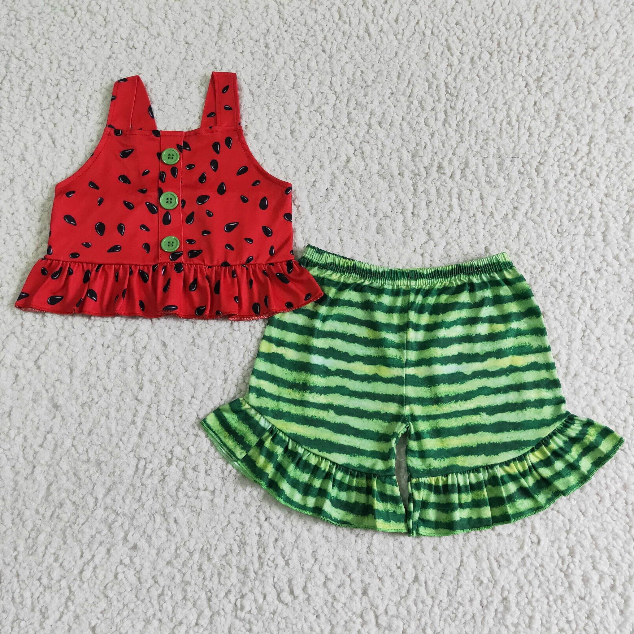 B0-28 Baby Girls Watermelon   Summer Short Sleeve Shorts Sets