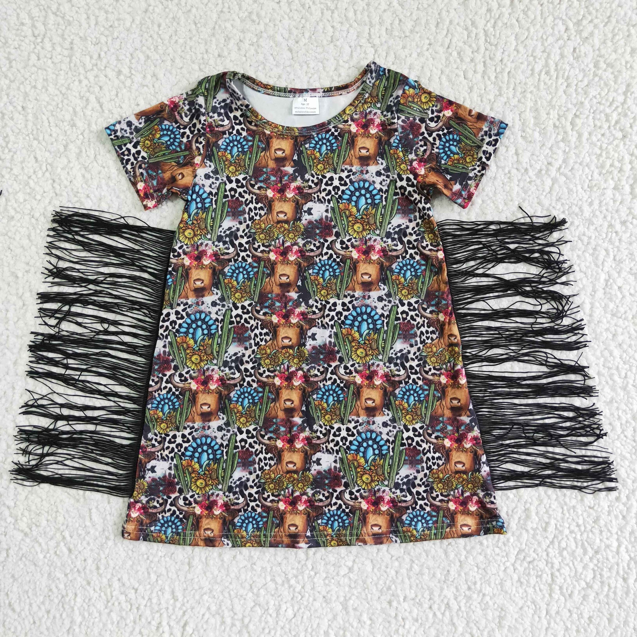 BT0007 Baby Girls  Cow  tassel dress