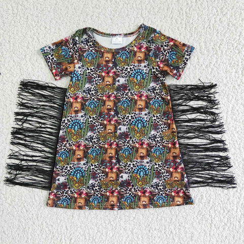 BT0007 Baby Girls  Cow  tassel dress