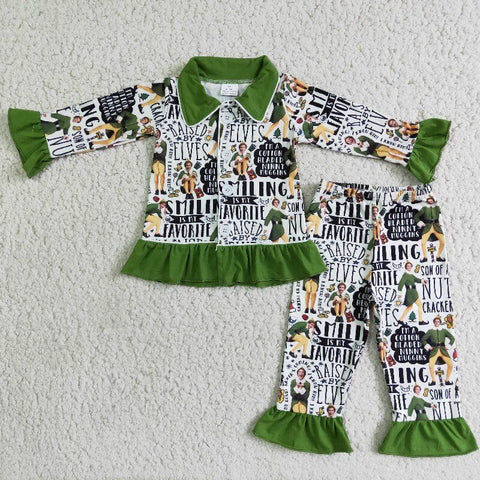 Christmas Girl Green cartoon character Pajama Set