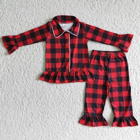 Christmas girl red and black plaid pajama set