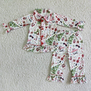 Cartoon Print Girl Christmas Pajama Set
