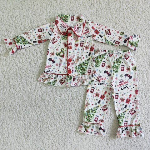 Cartoon Print Girl Christmas Pajama Set