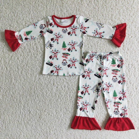 Cartoon Print Girls Christmas Pajama Set