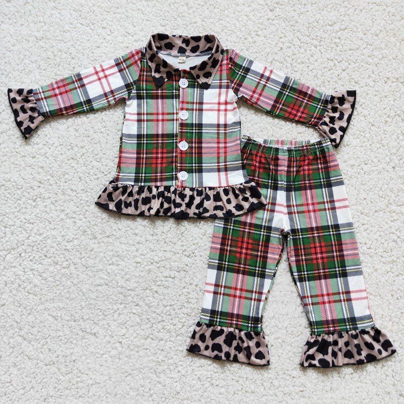 Leopard Plaid Christmas Girl Pajama Set