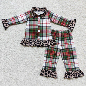 Leopard Plaid Christmas Girl Pajama Set