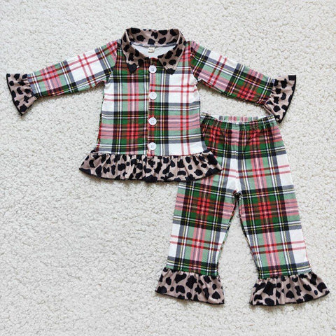 Leopard Plaid Christmas Girl Pajama Set